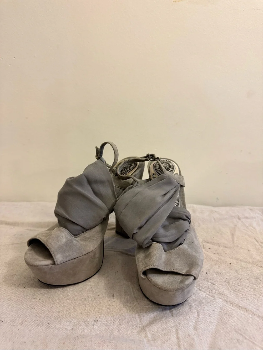 Gray Women's Wrap-Style Platform Sandals